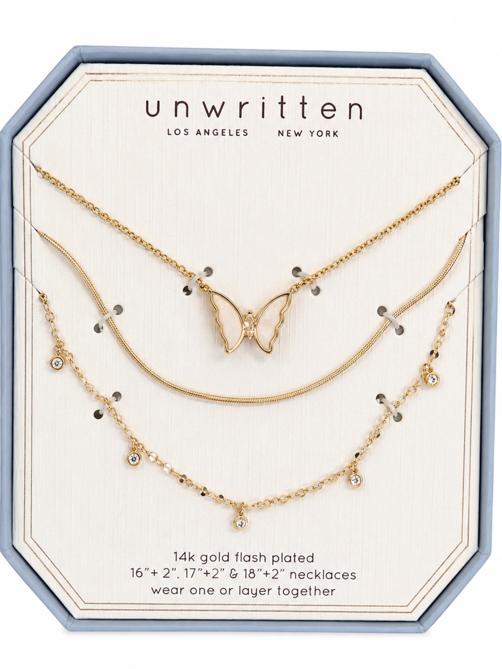 Unwritten 14k Gold Plated Butterfly Layered Necklace Set NIB - Picture 1 of 1